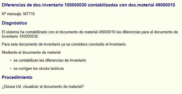 Mensaje de texto en SAP confirmando la contabilización.