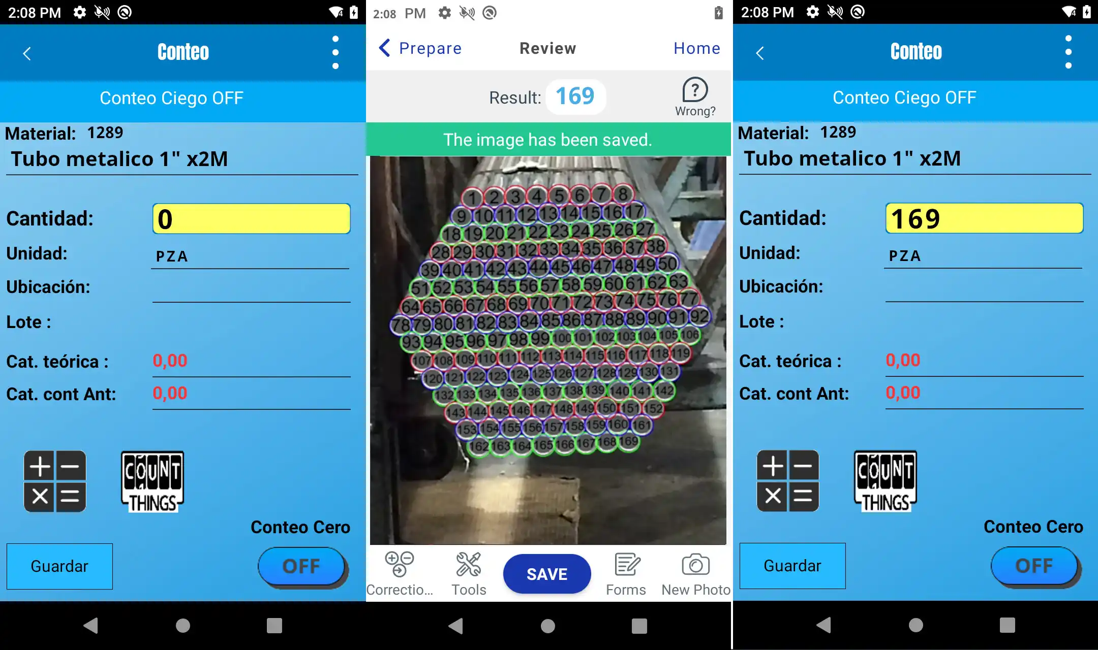 Pantallas mostrando integración de conteo por IA (Countthings) con SAP.