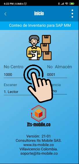Pantalla inicial de la aplicación de conteo de inventario.