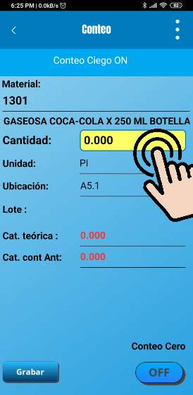 Pantalla de conteo en la aplicación móvil después de escanear.