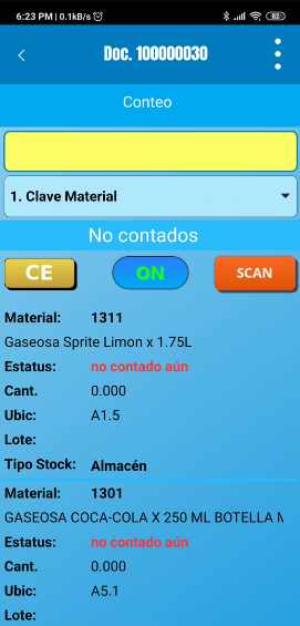 Pantalla de la aplicación para iniciar escaneo de productos.